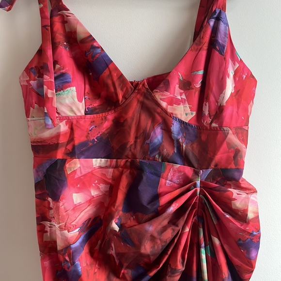 Lace-up Floral Sheath Dress with Slit - Picture 2 of 5